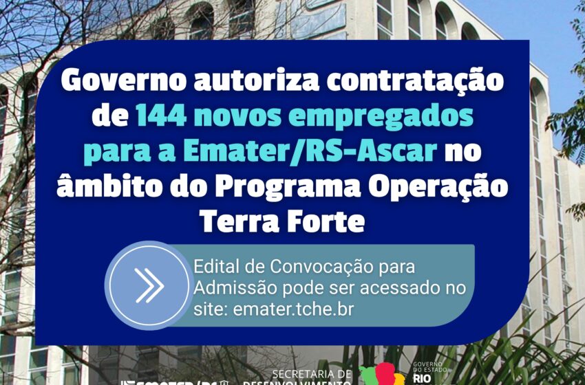  Governo autoriza contratação de 144 novos empregados para a Emater/RS-Ascar no âmbito do Terra Forte